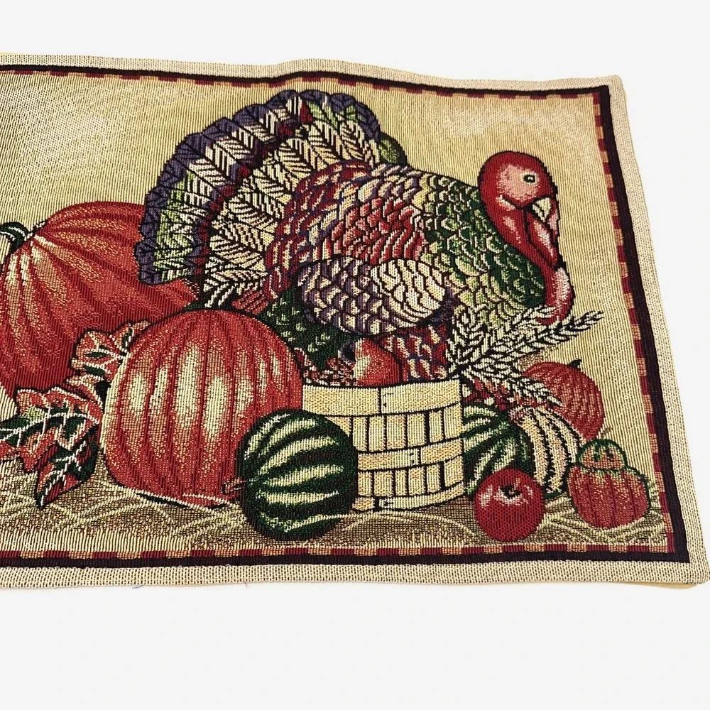 Thanksgiving Tapestry Table Runner 72 x 13 Turkey Pumpkin Fall Harvest Decor